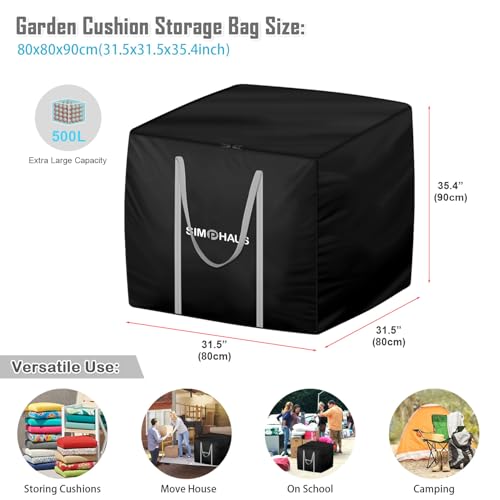 SIMPHAUS Auflagentasche Gartenpolster Tasche für Gartenmöbel Auflagen mit Reißverschluss,Stuhlauflagen Aufbewahrung,Kissentasche,Aufbewahrungstasche für Weihnachtsbaume Quadratisch 80x80x90cm