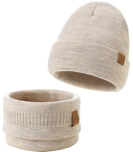 AHAHA Baby Beanie f&uuml;r M&auml;dchen und Jungen Warm Baby Winterm&uuml;tze Schal Ultraleichte Weich Beanie Schal Set Kinder Beige M