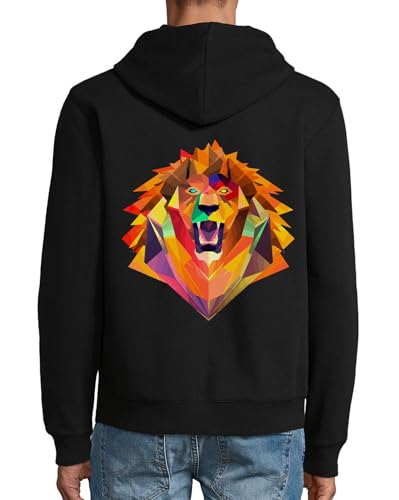 Sweat à capuche tête de lion lion tribal veste zippée noire en coton mélangé