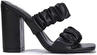 Cape Robbin RIE Del Chunky High Heels for Women, Strappy Shoes with Square Open Toe - Black Size 6.5 | Image 1