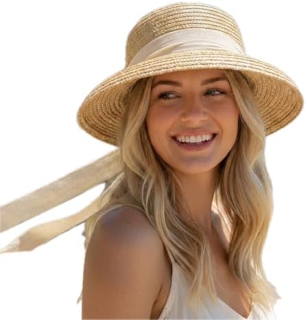 French Strap Straw Sun Hat, Vintage Bucket Cloche Style, Foldable...