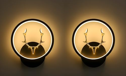 Image of Modern LED Wall Lamp | Round Deer Horn Design | Artistic Metal Accent Lighting for Bedroom, Living Room & Hallway | 3 Color Modes - Warm White, Natural White & Cool White | Pack of 2