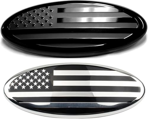 Image of 4.5 Inch American Black Flag Emblem for Ford Front Grille Rear Tailgate Emblem, Oval Badge Compatible with Edge /Escape /Explorer /Expedition /Sport Trac(4.5 inch Silver)
