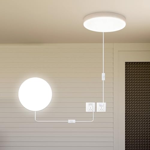 Buroraix 2-Pack 9.8 Inch Plug-in LED Ceiling Light with Switch Built-in LED Source White Wall Light Flush Mount Light Fixture for Balcony Bathroom Closet Storage Room Garage Hallway Entryway