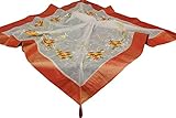 tischdecke mitteldecke organza Stickerei mit orangener Satin-Optik-Bordüre