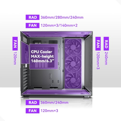 Image of MUSETEX Y6 PC Case, Pre-Installed 4 Non-LED Fans, ATX Mid Tower Case, Computer Case with Type-C, 270 Full View Tempered Glass, Black