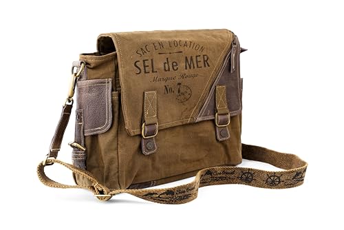 3B-Vintage Print Sel De Mer Upcycled Military Leather Canvas Shoulder Bag Laptop Messenger Bags Medium Crossbody 2 Straps2