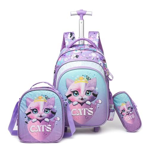 Meetbelify Mochila com rodinhas para meninos e bagagem infantil, 01 Gato, Medium, Moderno, minimalista