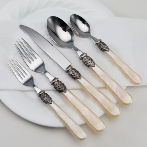 CATHYLIN REVERIE Collection 18/10 Stainless Steel Vintage Flatware set,Sliverware set,Dishwasher safe (65, Champagne)