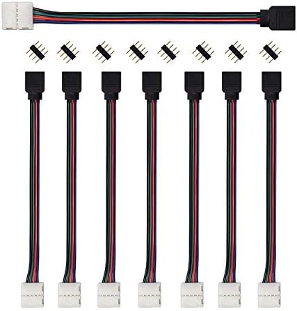 RGB LED Light Strip Connector 4 Pin LED Strip Jumper 10mm Strip to Power Adaptor Strip to Controller Solderless for SMD5050 LED Strip Lights 8/Pack