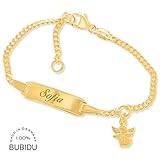 kinderarmband jungen gold  Baby ID Armband mit Engel Taufarmband Gravur Babyarmband 925 Silber vergoldet Taufschmuck mit Namen kurz 12cm 14cm Gold personalisiert