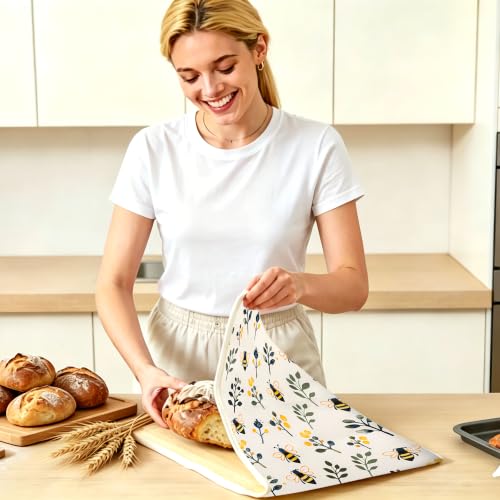 2 Packs Beeswax Bread Bags for Homemade Sourdough Bread With Zipper Sealing | 17''x13'' Natural Beeswax Coating Keeps Bread Fresh Longer,Reusable Organic Linen Cotton Bag, Freezer Safe & Portable - image 6