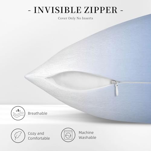 Housse de coussin bleu velours côtelé texturé ombré pour canapé