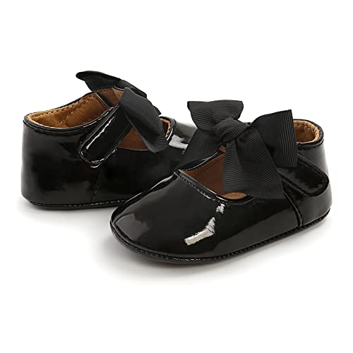 RVROVIC Baby Girls Mary Jane Flats Anti-Slip Rubber Sole Bow Toddler Princess Dress Shoes (6-12 Months Infant, C1-Black)