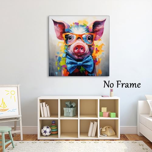 Xbumhoal Pig With Glasses Canvas Wall Art Farm Animal Prints Cute Pig Pictures Colorful Animals Painting Funny Pig Poster Animals With Glasses Pictures Abstract Canvas Pig Artwork Wall Decor 16X16Inch No Frame thumb #6