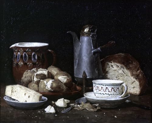 Tableau impressions d'art mural nature morte de pain déco vintage chambre et cuisine 60x90