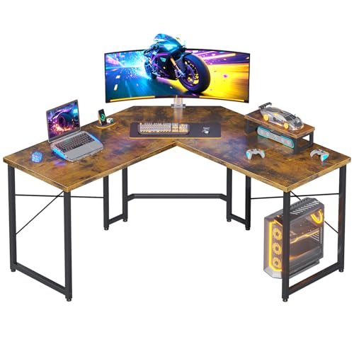 Casaottima 51 Inch L Shaped Gaming Desk, Corner Table Sturdy Workstation for Home Office, Writing, Gaming, Computer Desk for Small Space, Easy Assembly, Rustic Brown