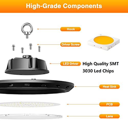 CHMLT 2Pack 240W UFO LED High Bay Light 36000LM 0-10V Dimmable Eqv. to 1000W HPS/MH High Bay Led Shop Lights 5000K for Workshop Warehouse Factory Black Finish Type by CHMLT - Image 3