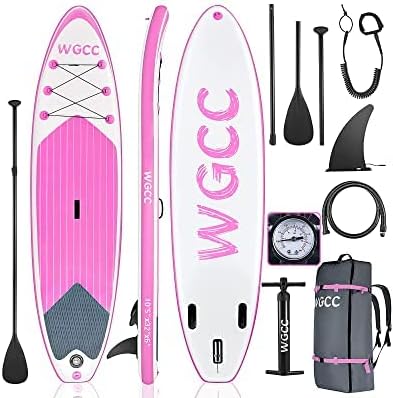 Inflatable Stand Up Paddle Board, Ultra-Light 16.9LBs SUP Paddleboard with Non-Slip Deck & SUP Accessories - Backpack, Hand Pump, Paddle, Safety Leash, Center Fin || 10'5"x32"x6" (Pink)