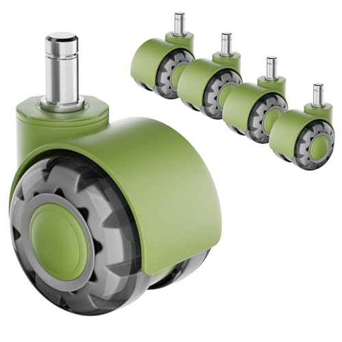 Office Chair Wheels 2 Inch Dual Wheel Rubber Caster Replacement, Universal Fit Stem, Heavy Duty Quiet Smooth Gaming Office Desk Chair Caster Wheels for Various Floor - Set of 5(Green)