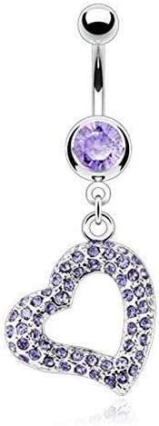 Coolbodyart Surgical Steel Navel Piercing Pendant Heart with Zirconia Colourless Multi Metallic Light Blue, Pink, Red