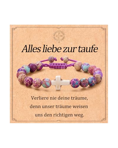 Aunis Taufgeschenke für Mädchen, Naturstein-Kreuz-Armband, Geschenke für Mädchen Tochter Enkelin