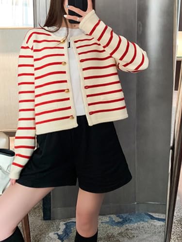 RICHTRUE Old Money Aesthetic Clothing Women Striped Cardigan Sweaters for Women Trendy Cropped Sweater4