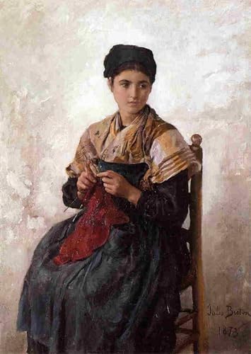 Affiche Impression d'art Jeune femme tricotant Jules-Adolphe Breton déco murale 60x90