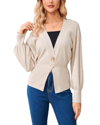 Women's Deep V Neck Pullover Sweater Long Lantern Sleeve Knit Jumper Top Casual Elegant Fall Winter Sweaters