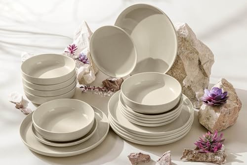 Tafelservice KONSIMO VICTO Geschirrset hergestellt in der EU (18-tlg), 6 Personen, Steingut, spülmaschinengeeignet, mikrowellengeeignet, glänzend, rund