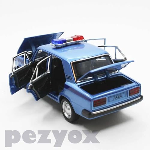Image of 1:24 Diecast Metal Car Model Police Taxi Toy Cars for Kids Pull Back Openable Doors with Light Sound. (Blue)