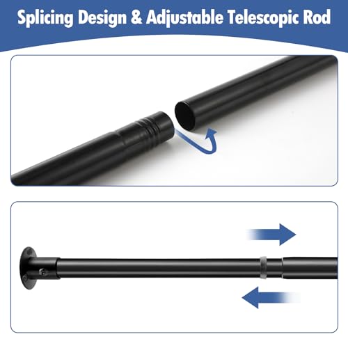 Image of Black Shower Curtain Rod Wall Mounted Shower Rod Screw in Adjustable Shower Curtain Rods for Bathroom (Set of 1, 28 to 46 inch)