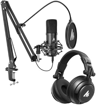 MAONO USB XLR Condenser Microphone with Headphones PC Computer Podcast Cardioid Metal Mic Kit with Software for Recording, Studio, Singing, YouTube A04 Gen2+MH601