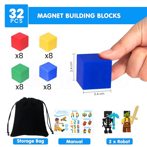 Image of Kidology Magnetic Building Blocks 32Pcs Magnetic Blocks Magnetic Toys for 3 4 5 6 7 8 Years Old Boys Girls Preschool Structures Sensory Toys for Kids