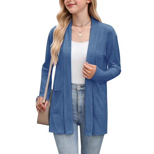 Toddler Girls Knit Cardigan Long Sleeve Open Front Lightweight Jacket Fall Solid Casual Loose Coat with Pocket3