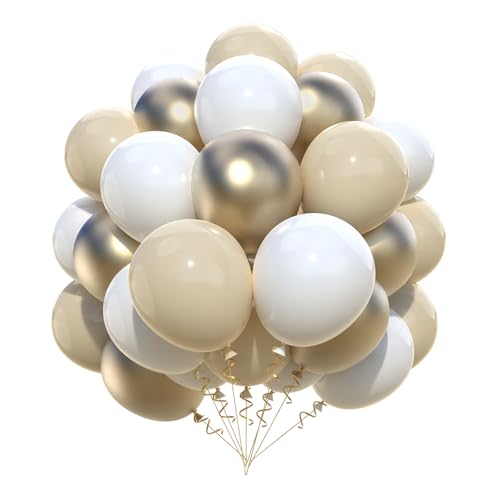 Ballons Anniversaire Blanc Or, 52pcs 12 Pouces Ballon de Baudruche Blanc Beige Doré, Décoration Anniversaire Beige Creme Or pour Mariage Fiançailles Baby Shower Baptême Engagement Fête Bohème