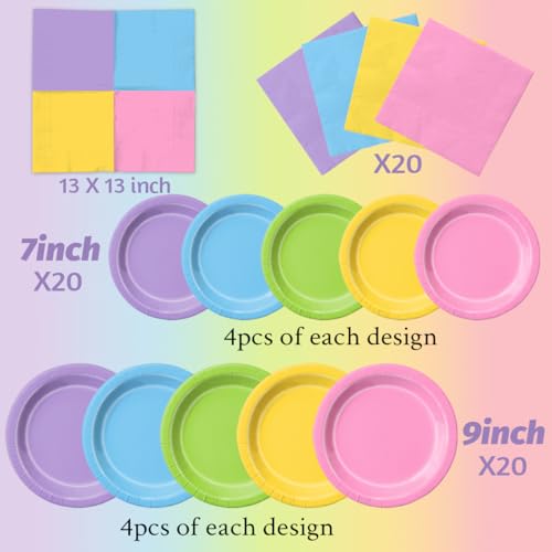 Image of CMUSKO 60Pcs Rainbow Plates and Napkins - Cute Bear Party Decoration Colorful Pastel Tableware for Birthday,Baby Shower,Wedding