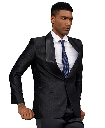 STACY ADAMS Men's Classic Modern Blazer Jacket – Slim Fit Paisley with Satin Shawl Lapel Tailored Jacket Only2