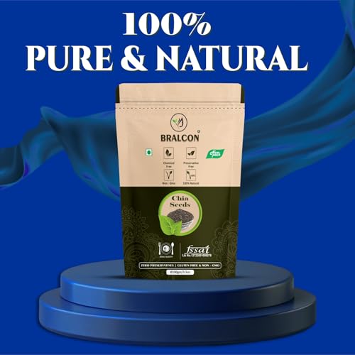 Image of BRALCON Raw Unroasted Natural Chia Seeds - 400g (Pack of 4) | with Omega 3 and Rich in Fiber, Calcium & Protein for Weight Loss Management | Anti Oxidant | Healthy Superfood