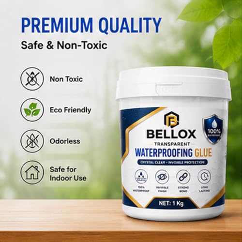 Image of Bellox 1KG Transparent Waterproof Glue with Brush for Roof Leakage, Crack Seal Water Leakage Solution Indoor Outdoor, Roof Leakage, Leakage Solution, for Pipe, Wall, Tiles