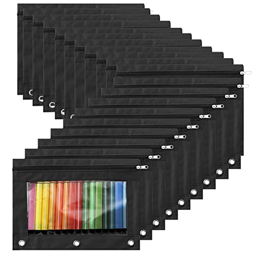 Marspark 48 PCS Zipper Pencil Pouch 3 Ring Binder Bulk,Black