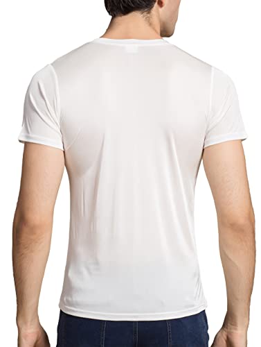 Grenasasilk Mens Mulberry Silk T-Shirts Short Sleeve Pure Silk Dress Tee Shirts Breathable & Moisture V-Neck Undershirt Top3