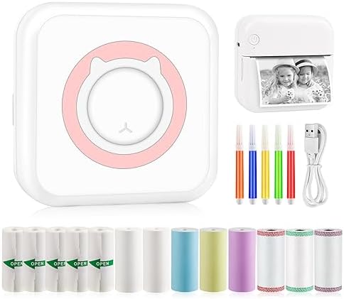 GuKKK Mini drukarka, mobilna drukarka fotograficzna, przenośna mini drukarka fotograficzna, bezprzewodowa drukarka fotograficzna, drukarka Bluetooth, pomoc w nauce, notatki, dziennik, notatki,
