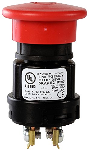 HONEYWELL 87943-00 Emergency Stop Switch, SPST-NC, SPST-NO, Screw, 20 A, 12 V