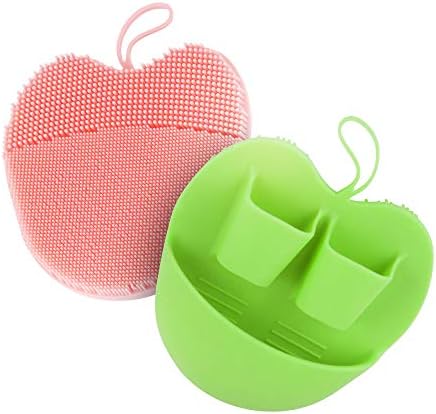 INNERNEED Manual Silicone Facial Cleansing Brush Face Scrubber Pads for Deep Cleansing, Gentle Exfoliating, Makeup Removal Brush, Anti-Aging Face Massage, Handheld (Pink + Green)