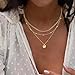XIXINI Layered Necklaces for Women, Dainty Gold Necklace Stack 14k Gold Plated Layering Cuban Beads Chain Necklaces for Women Trendy Simple Layered Disc Pendant Necklace Set Fashion Gold Jewelry Sets