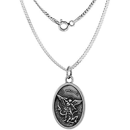 Sterling Silver St Michael Medal Necklace Oxidized finish Oval 1.8mm Chain2