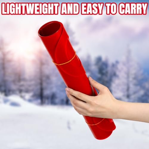 Poen 4 Pcs Snow Sled for Kids and Adult Snow Slides Roll up Sled 36.2 Inch Plastic Sledding Snowboard with 2 Handles Lightweight High Speed Equipment(Red) by Poen - Image 4