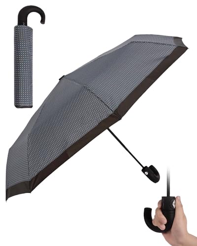 HW CASA Ombrello Pieghevole Automatico con Diametro di Apertura di 105cm,Ombrello Grande,8 Stecche Rinforzo in Fibra di Vetro,Ombrello da Viaggio con Manico in Gomma,Ombrello Uomo