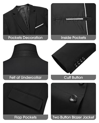 WULFUL Men\'s Slim Fit 3 Piece Suits Two Button Blazer Vest & Pants Tuxedo Set for Business Wedding Party Black - Thumbnail 6
